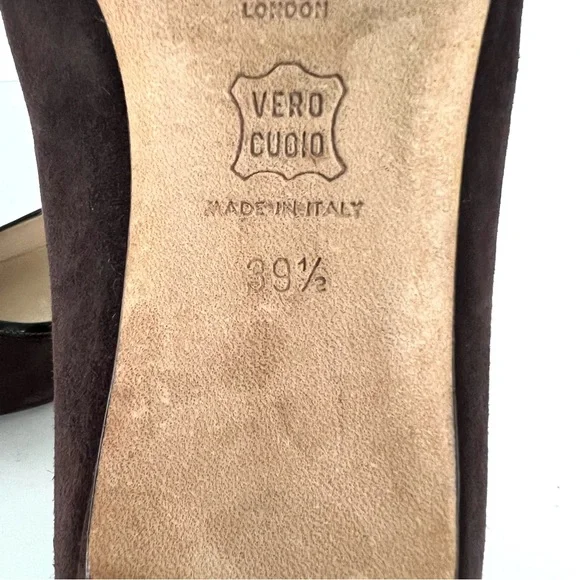 JIMMY CHOO Brown Suede w Leather Accent Close Pointy Toe Slip On Flats Sz 39 1/2